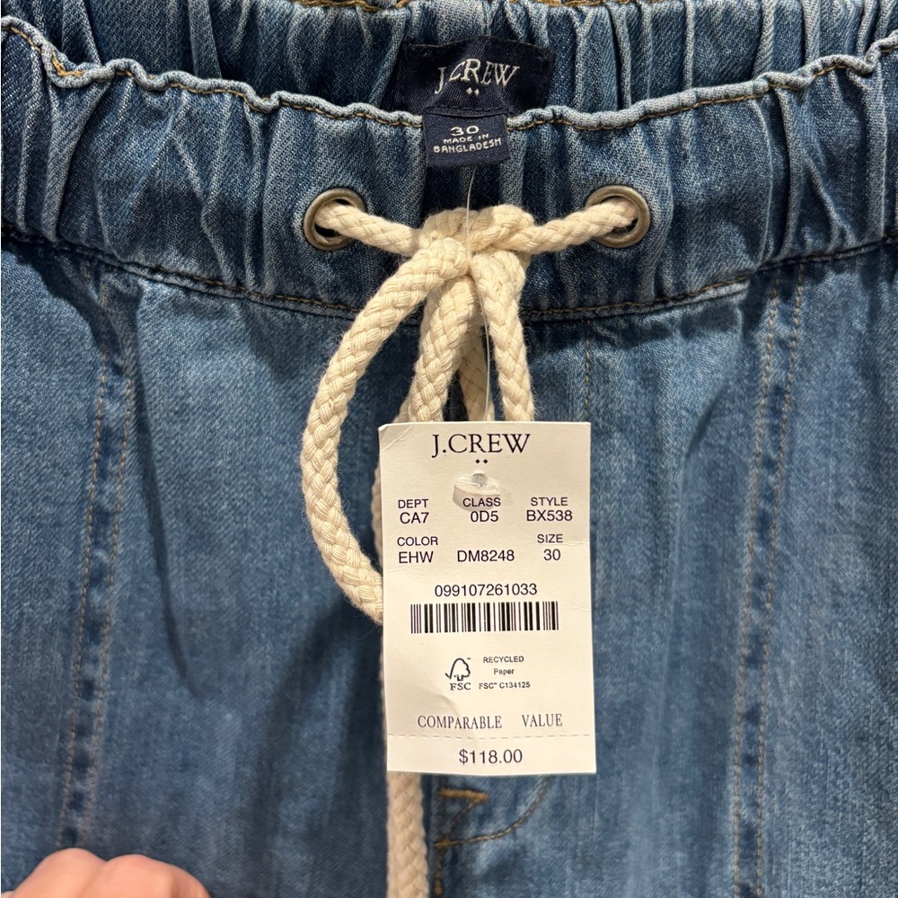 J.Crew Factory Drawstring Jeans Size 30 Rolled Hem NWT - Picture 2 of 7